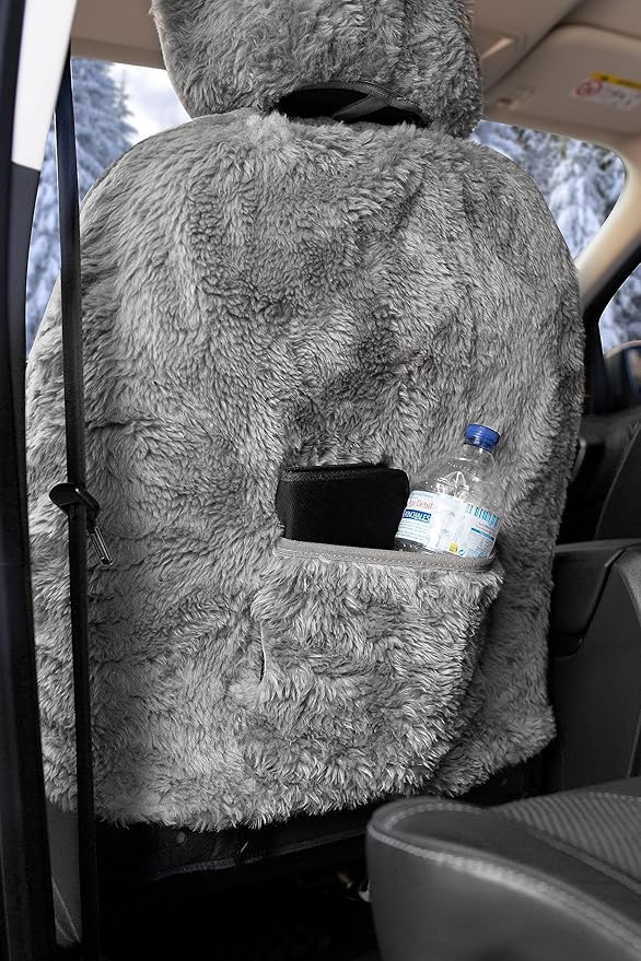 ZONETECH Sheepskin Seat Covers Fuzzy Car Seat Covers Grey Australian Merino Wool Fluffy Fur Auto Accessories All Season Protection for Your Seats Universal Fits Most Car SUV Airbag Compatible