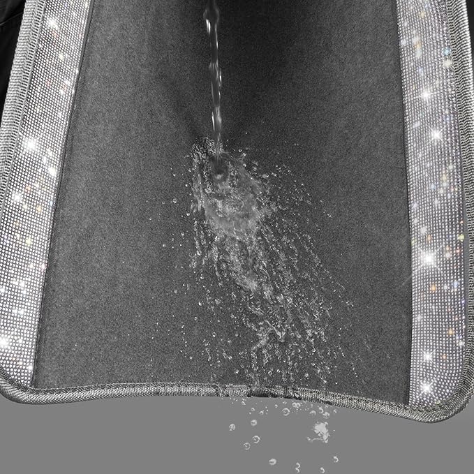 CAR PASS Bling Diamond Car Mats Shining Carpet Crystal Rhinestones Sparkly Glitter Floor Mats with Anti-Slip PVC Heel Pad Universal Fit for Automotive SUV, Sedan, Car, Van, 4pcs for Girl Women, Gray