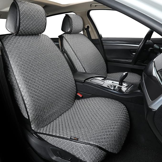 Luxury Full Coverage Car Seat Covers, Premium Breathable 3D Diamond Pattern Fabric, All-Season Automotive Interior Seat Protectors, Universal Fit for Sedan SUV Truck (2 Fronts Gray)