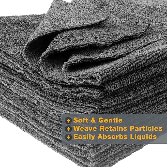 Eurow Ultrasonic Cut 300 GSM Microfiber Cleaning Towels, Streak-Free, Lint-Free, Ultra Absorbent, Scratch-Safe, for Auto Detailing, Home, Kitchen & Multipurpose Use, 16x16, 12-Pack, Gray