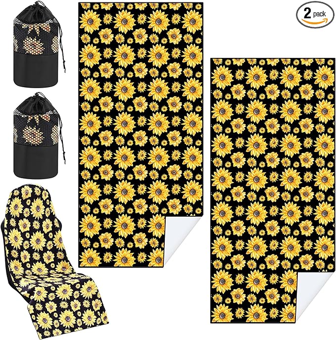 2 Pack Car Seat Towel Covers with Storage Bag 63 x 32 Inch Athletic Running Towel Seat Sweat Washable Non Slip Cover Gift for Car Outdoor Sport Activities (Sunflower)