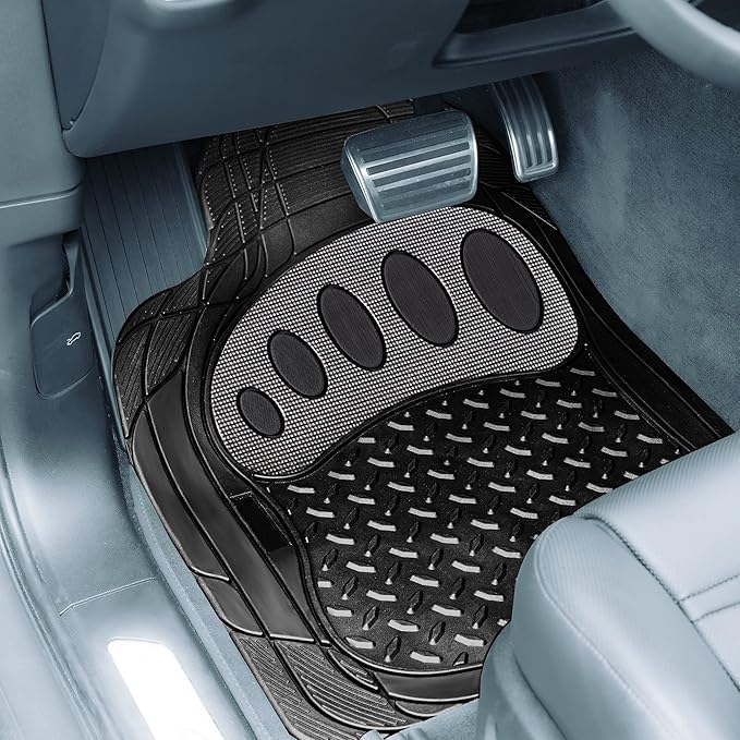 FH Group Automotive Floor Mats - Heavy-Duty Footprint Design Rubber Floor Mats for Cars, Universal Fit Full Set, Climaproof Floor Mats, Trimmable Floor Mats for Most Sedan, SUV, Truck Floor Mats Gray