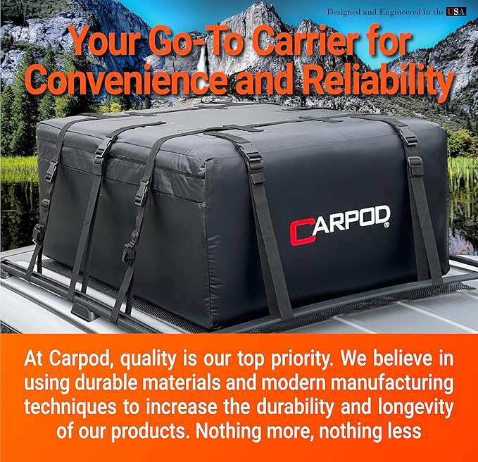 Car Rooftop Cargo Carrier Bag, 15 Cubic ft. 100% Waterproof Roof Bag & Zippers, for All Cars with/Without Racks, 10 Heavy Duty Straps 1.5” Wide, Heat Welded Seams, Roof Pad +Storage Bag +6 Door Hooks
