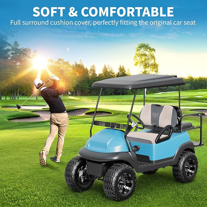 10L0L Golf Cart Seat Covers Universal for Yamaha G29 Drive2 Club Car Precedent Tempo Standard Front Seats, Breathable Mesh Bench Seat Cover, No Drilling Seat Cushion - All-Season Comfort