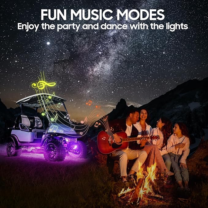 10L0L 4PCS Golf Cart Underbody Light Kit, Underglow LED Light Strip for Yamaha EZGO Club Car, 24 Modes Multicolor RGB Music Sync IP67 Waterproof