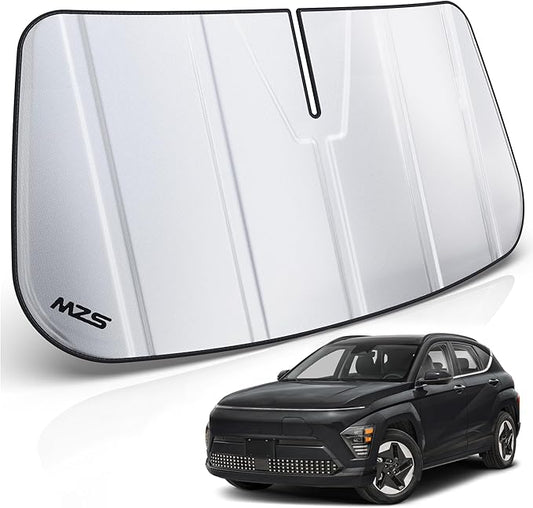 MZS Windshield Sun Shade Compatible with Kona 2024-2026, Foldable Car Front Window Sunshade with Storage Pouch, SUV Sun Visor Shield Accessories for Interior Protector