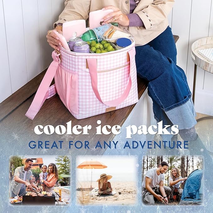 Cool Coolers by Fit & Fresh Slim Ice Packs, Quick Freeze Reusable Ice Packs for Lunch Boxes & Coolers, Long-Lasting, Space Saving Lunch Ice Packs, Light Pink, 4Pk