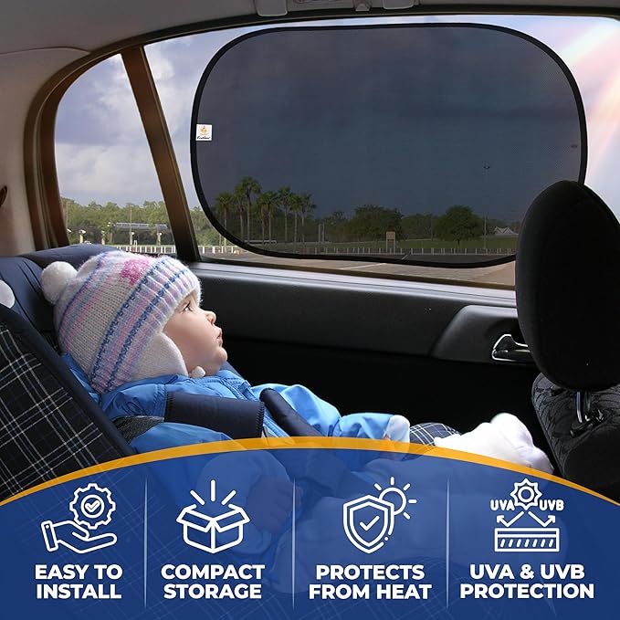 EcoNour Car Side Window Shades for Baby |2 Pack Side Window Sunshade for Kids | 18S Premium Static Cling |Automotive Sun Protection Baby from UV and Sun Glare |Car Accessories Large (21"x14")