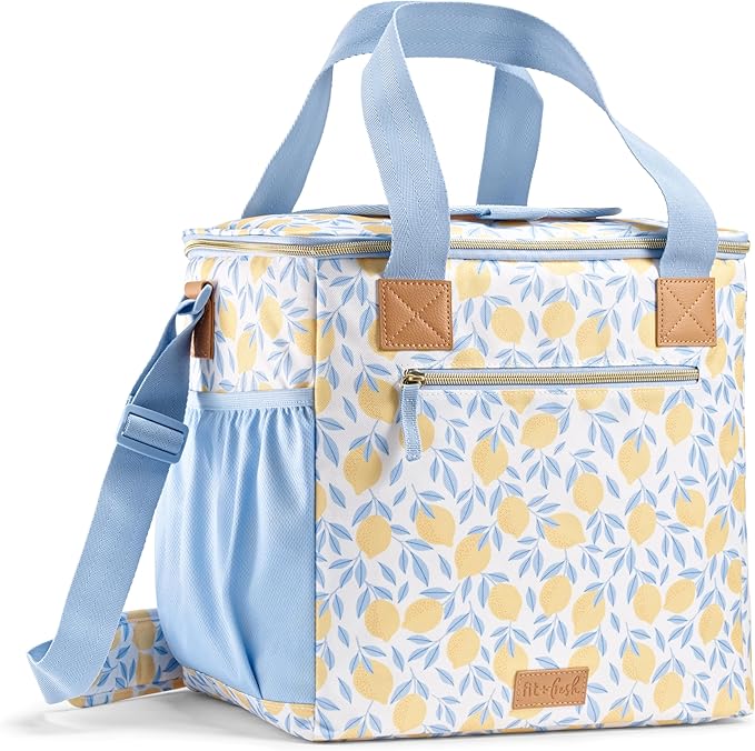 Fit & Fresh, 24-Can Soft Cooler Bag Insulated Leak-Resistant, Portable Soft Cooler, Large Cooler, Soft Sided Cooler Bag, Travel Cooler, Lemon Vines