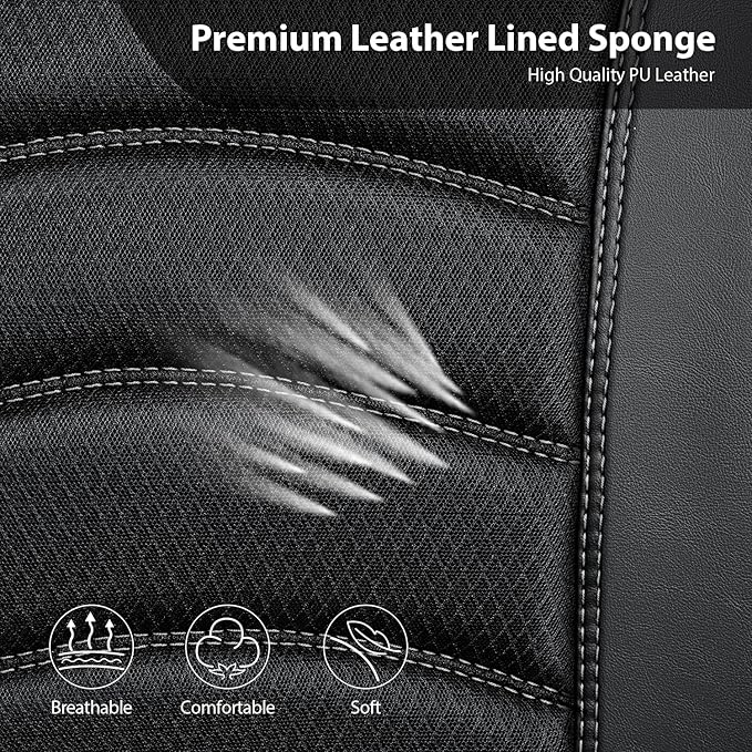 CAR PASS Comfortable 3D Foam Mesh Leather Car Seat Covers Front, Air Cool Mesh Breathable Front Seat Covers for Car, Universal Fit for SUV Truck Sedan Automotive, Airbag Compatible,Black Gray