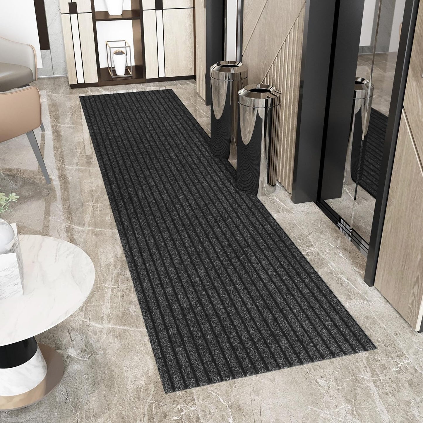 Ottomanson 2' x 12' Hallway Runner with Scraper Pile Extra Durable Non-Slip Rug Mat for Indoor & Outdoor Use - Ideal for Kitchen, Entryway, Patio & Garage - High-Traffic Carpet, Black