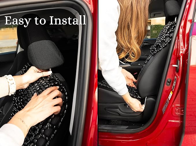 Zento Deals Bead Seat Cover Black Royal Wood Massage Cool Premium Comfort Cushion- Reduces Fatigue The Car or Truck or Your Office Chair