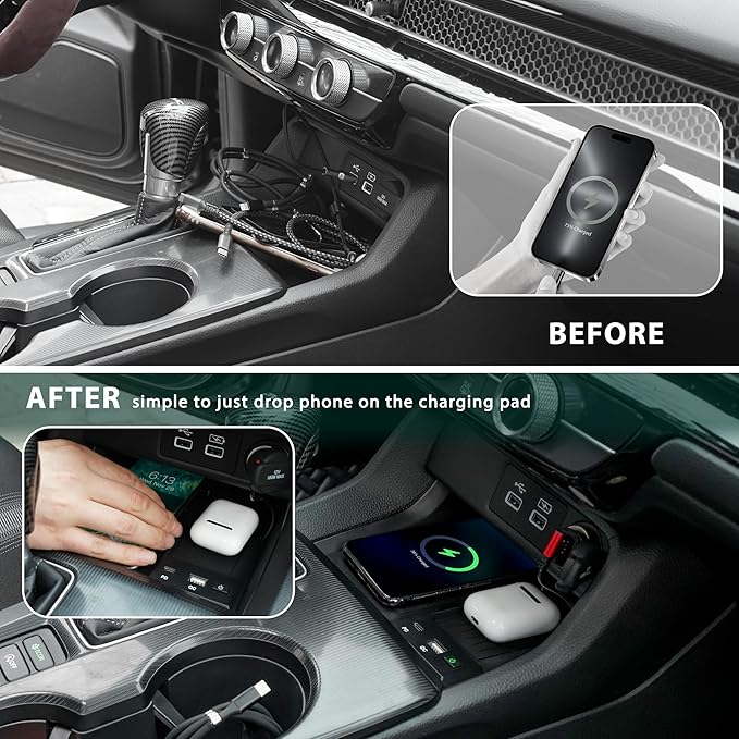 KEWISAUTO Car Wireless Charger for 2022-2025 Honda Civic, Center Console Charging Panel QC PD Fast Phone Charger Pad for Honda Civic 2022 2023 2024 2025 Accessories