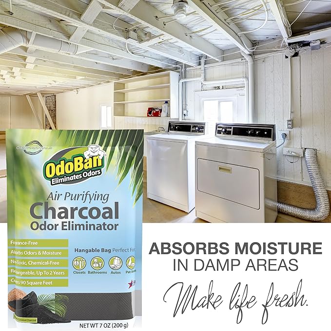 OdoBan Air Purifying Charcoal Natural Odor Eliminator, Non-Toxic Formula, Made in the USA, Fragrance Free, 6-Pack, 200 Grams Each