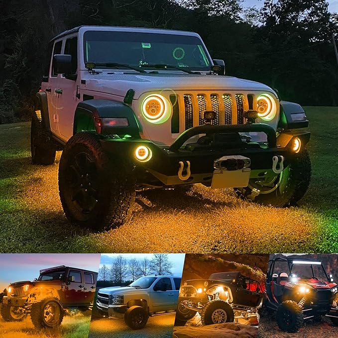 4WDKING Amber LED Rock Lights, 2 Pods IP68 Waterproof Underbody Glow Trail Rig Lamp LED Neon Lights for Truck Off Road Truck Car Boat ATV SUV Motorcycle