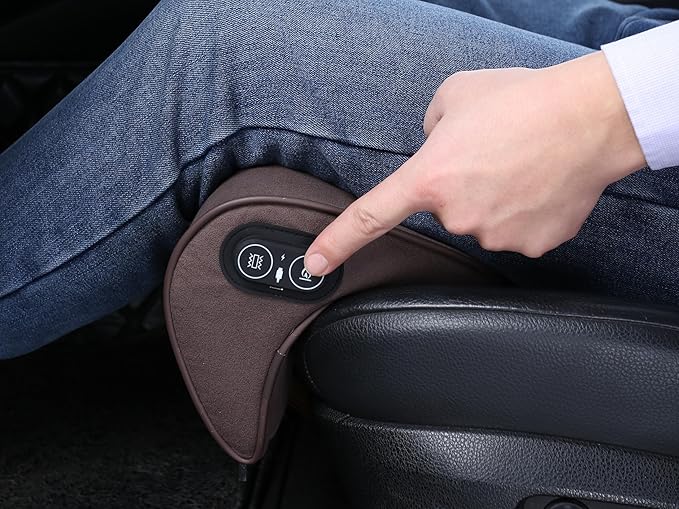 JUPENG Car Seat Leg Extender with Heat & Massage, USB Powered Multi-Level Memory Foam Under Thigh Leg Support Cushion for Driver Seat, Office Chair & Travel, Universal Comfort Pad(Brown)