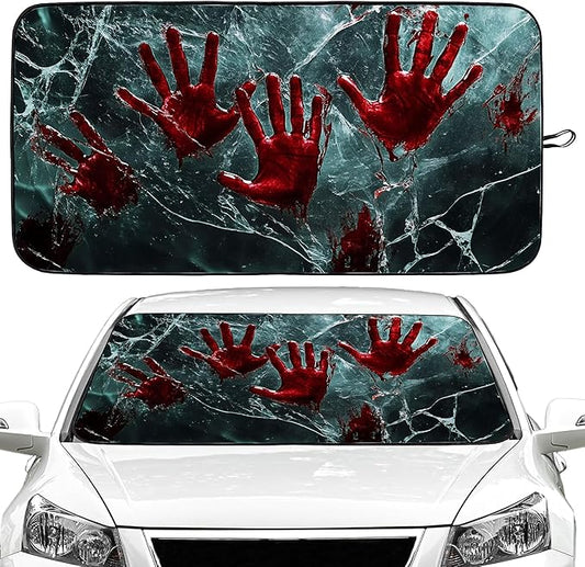 Bloody Handprints Car Windshield Sun Shade Foldable Sunshade Front Window Cover Sun Visor Protector Accessories (59x27.5 inches)