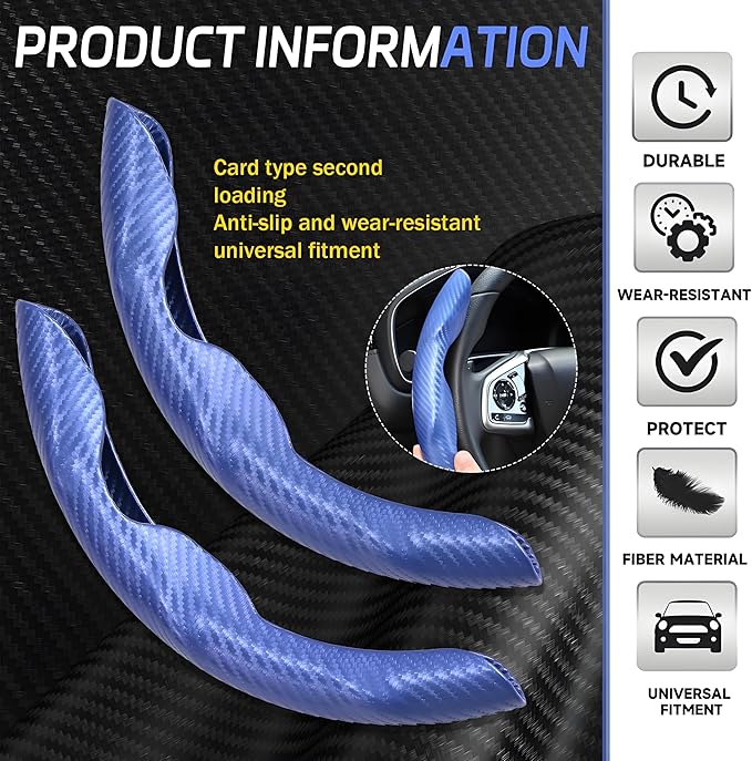 2 Pc Car Carbon Fiber Steering Wheel Cover, Anti-Skid & Scratch-Proof Ultra Thin Steering Wheel Cover Protector Men/Women,100% Universal Fit Steering Wheel,Car Accessories Gifts