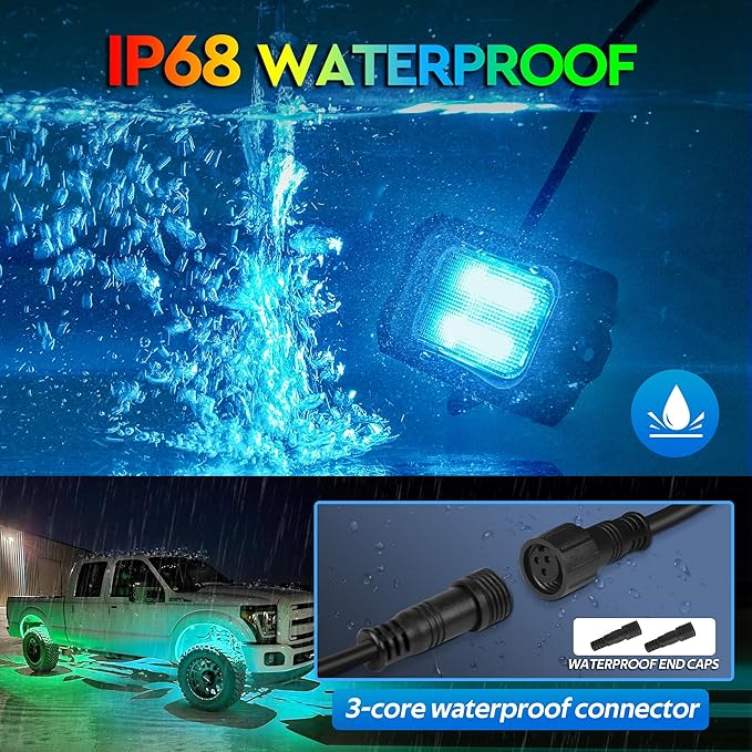 MICTUNING C2 Max RGB+IC Chasing Color Rock Lights - 16 Pods Underglow Lighting Kit, Dynamic Lighting Modes, Extensible Up to 24 Pods with Stable APP Control, IP68 Waterproof, DIY Effect