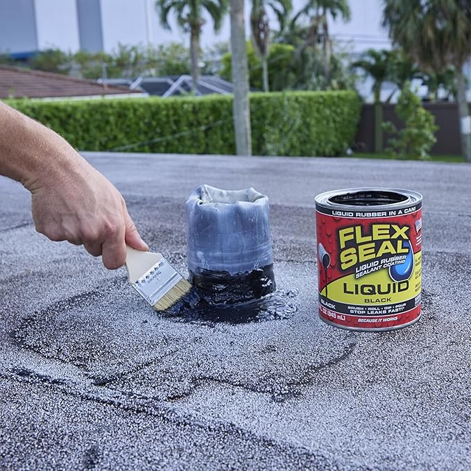 Flex Seal Liquid, Rubber Coating Sealant, Waterproof, Flexible, Breathable, and UV Resistant, Roof Repair, Basements, RV, Campers, Trailers, Marine, EPDM, Masonry, Black, 16 oz