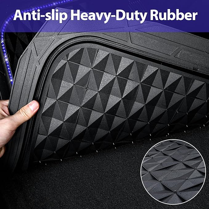 CAR PASS Bling Diamond Rubber Car Mats, Heavy Duty Deep Dish All-Weather Floor Mat Full Set Anti-Slip 3D Rhombus Waterproof Trim to Fit Liner Universal Glitter Sparkly Shining Rhinestone, Black Blue