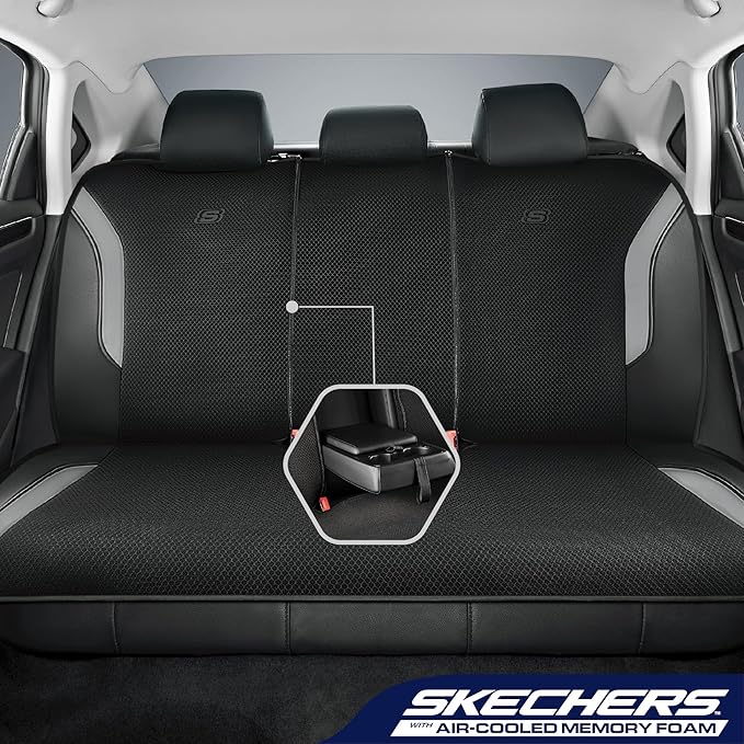 Skechers Memory Foam Car Seat Covers, Air Cool Mesh Thick Seat Covers, Car Seat Full Sets, Airbag Compatible, Automotive Comfort Protection for Most Cars,Vans,Trucks, SUVs,Grey