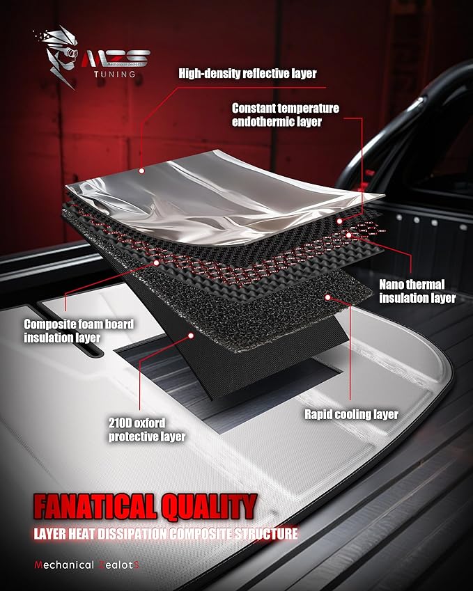 MZS Windshield Sun Shade Compatible with Ram 1500 2009-2018 / RAM1500 Classic 2019-2024, 6 Layers Foldable Truck Sunshade Accessories, Front Window Sun Visor Shield for Interior Protector