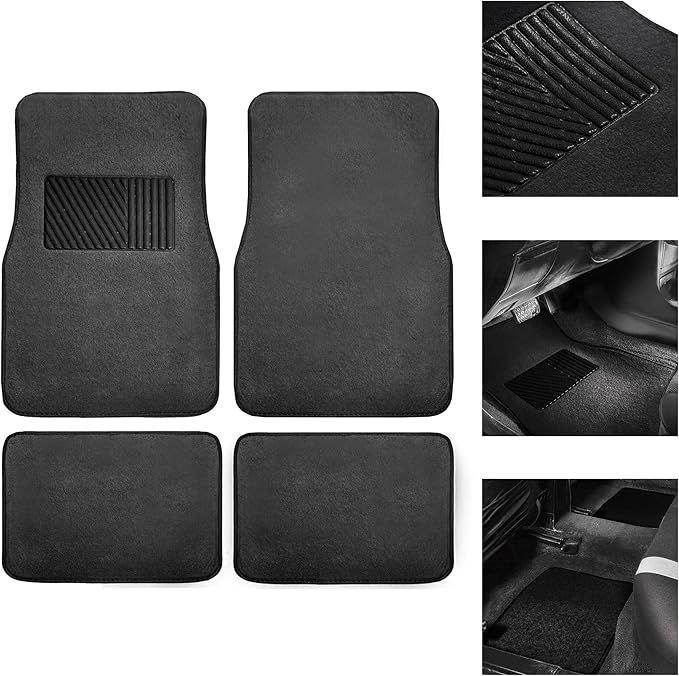 FH Group Car Floor Mats - Carpet Floor Mats for Cars, Universal Fit Automotive Floor Mats, All Purpose Car Floor Mats, Carpet Protector Mat for Most Sedan, SUV, Truck Floor Mats Black