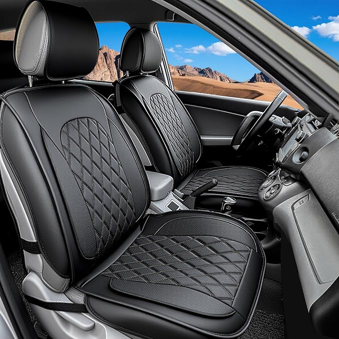 LINGVIDO Car Seat Covers for Front Seats (2 Seats) - Premium Perforated Nappa Leather,Waterproof Shield, Omni-Adapt Fit for SUVs Sedans, Ideal for Rideshare & Pets