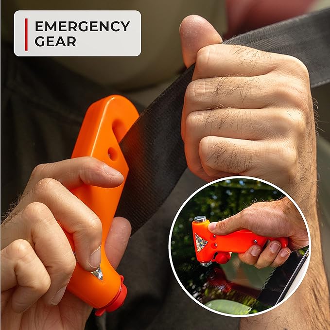 Thrive Car Emergency Kit & Roadside Emergency Car Kit - 104-Piece Set, Red Canvas Bag, Universal Fit - Jumper Cables, Escape Hammer & Tire Gauge - Road Trip Essentials & Emergency Supplies