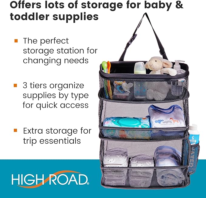 High Road Car Storage and Organization Caddy - SUV Trunk Organizer, Passenger Seat Organizer or Back Seat Storage Caddy With 3 Easy-View Mesh Bins