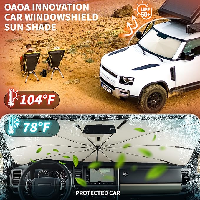 2025 Car Windshield Sun Shade Umbrella, 57"*33", Foldable Sun Shade for Car Windshield Umbrella, UPF 50+ and Heat Protection, Nano Cold Titanium Ice Silk Fabric. Universal Portable