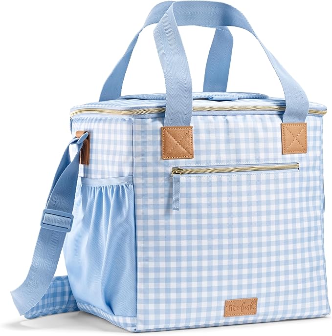 Fit & Fresh, 24-Can Soft Cooler Bag Insulated Leak-Resistant, Portable Soft Cooler, Large Cooler, Soft Sided Cooler Bag, Travel Cooler, Blue Gingham