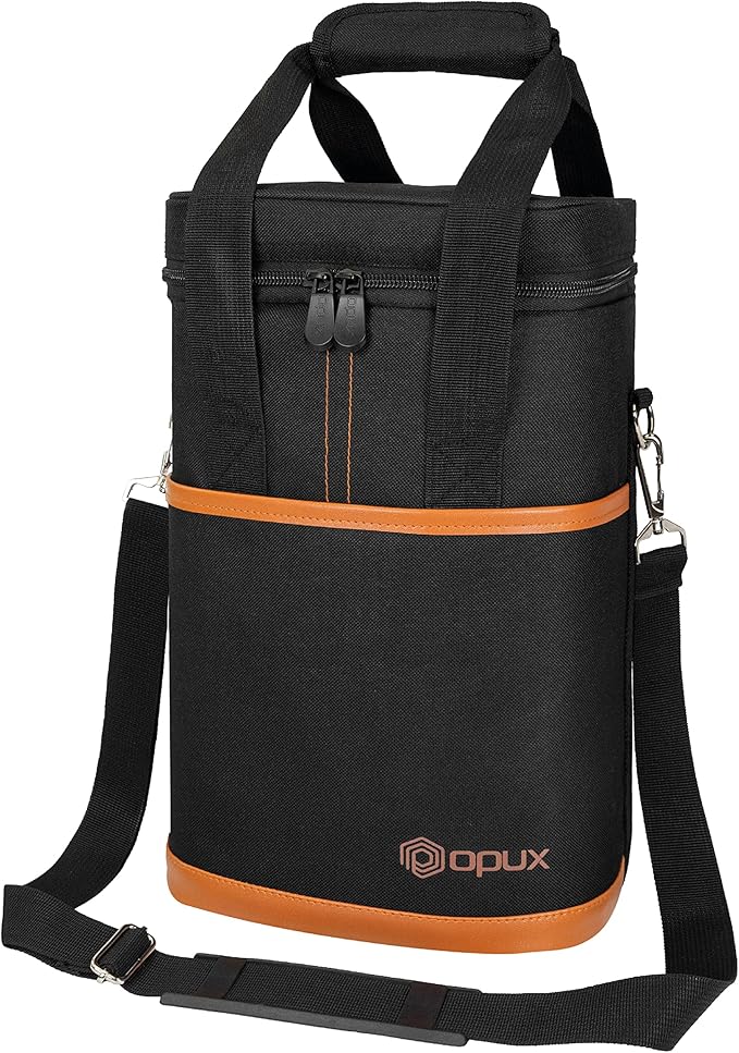 Opux 4 Bottle Insulated Wine Cooler Bag - Leakproof Padded Portable Wine Bottle Carrier for Travel Picnic BYOB Gift (Brown)