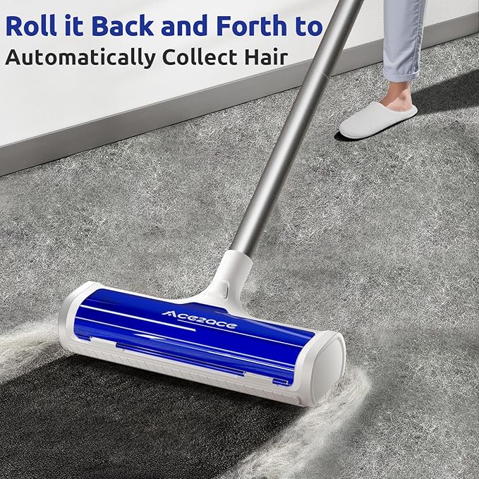 ACE2ACE A3 Pro Carpet Roller for Pet Hair, Carpet Pet Hair Removal Tool, Reusable Large Lint Rollers, 5 Feet Long Handle No Bending No Kneeling, Cat Dog Hair Remover for Carpet, Rugs, Mats, Blue