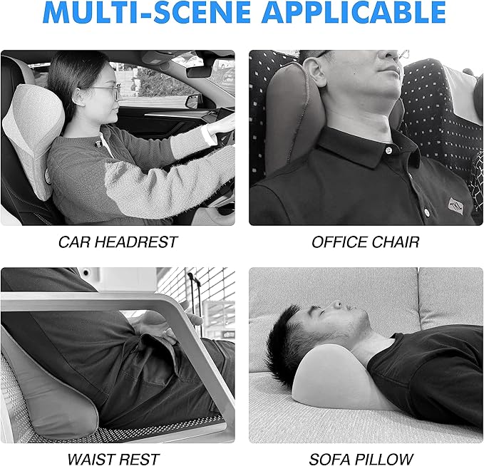 Car Neck Pillow for Driving Seat Car Headrest Pillow with Flexible Strap, 100% Memory Foam Neck Support Pillow for Car, Office Chair Black Pack of 2
