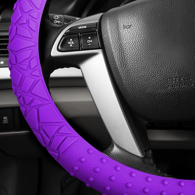 FH Group FH3002PURPLE Universal Fit Silicone with Nibs and Pattern Massaging Grip Purple Steering Wheel Cover fits most Cars, SUVs, Trucks, and Vans