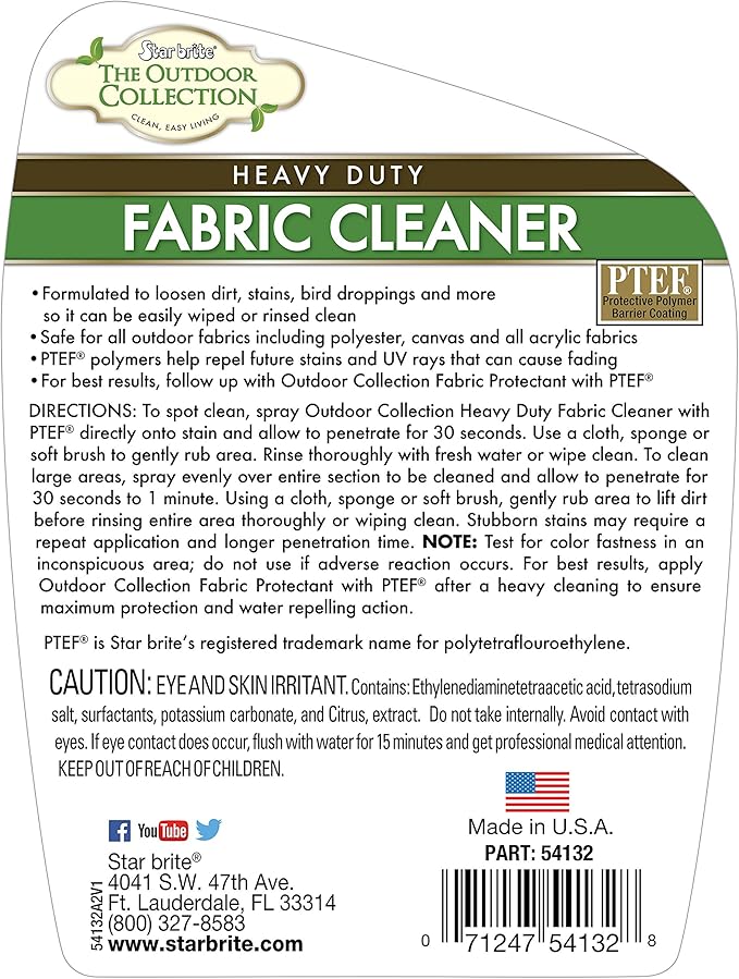 STAR BRITE Outdoor Collection Fabric Cleaner Spray - Ultimate Stain Remover for Outdoor & Patio Fabrics - 32 OZ (054132)
