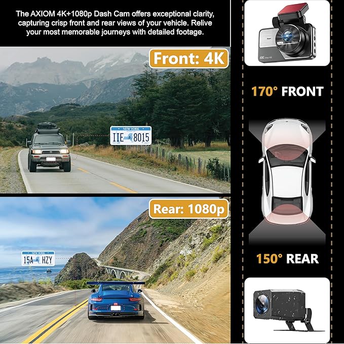 4K Dash Cam Front and Rear, STARVIS 2 Sensor, Free 32GB Card & Hardwire Kit Included, 5G WiFi 20MB/s Fast Download, Dash Camera for Cars with GPS, WDR Night Vision, 170° Wide Angle, 24H Parking Mode