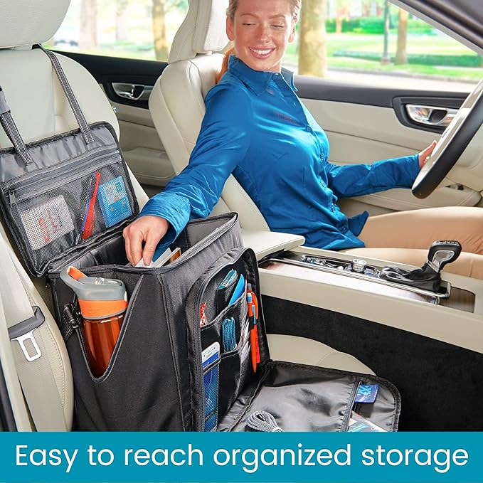 High Road Car Office Organizer - Front Seat Organizer with Desk Supplies Compartment, Laptop Sleeve, 2 Bottle Holders, Storage Cover and Padded Shoulder Strap for Cars, Trucks and Patrol Vehicles