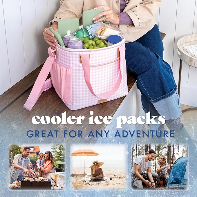Cool Coolers by Fit & Fresh Slim Ice Packs, Quick Freeze Reusable Ice Packs for Lunch Boxes & Coolers, Long-Lasting, Space Saving Lunch Ice Packs, Sage, 4Pk