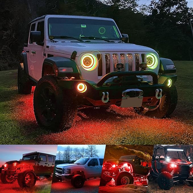 4WDKING Red LED Rock Lights, 2 Pods IP68 Waterproof Underbody Glow Trail Rig Lamp LED Neon Lights for Truck Off Road Truck Car Boat ATV SUV Motorcycle