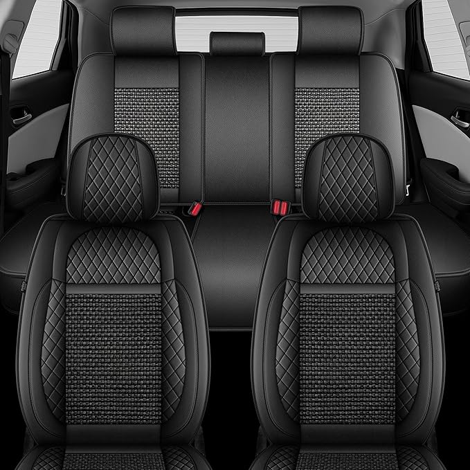 TTX LIGHTING for Kia Sportage 2009-2026 Car Seat Covers, Breathable Ice Silk & Leather Seat Protector, Cool & Anti-Sweat for Long Driving, Airbag Compatible, 5 Seats Full Set (Black)