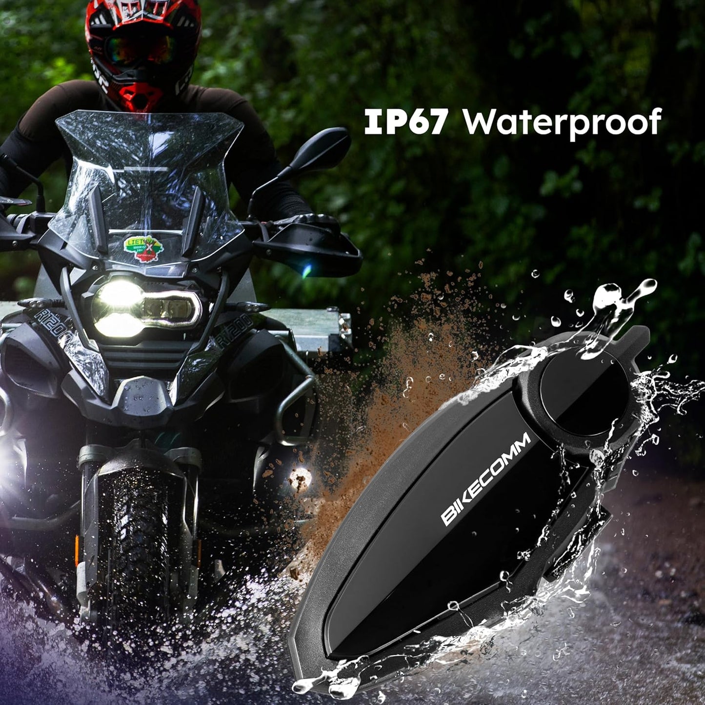 BK-S2 Motorcycle Bluetooth Intercom Headset - Helmet Communication System, Waterproof Speaker, Voice Comm Earbuds, Helmet Headphone, Noise Cancellation (Duo Carbon)
