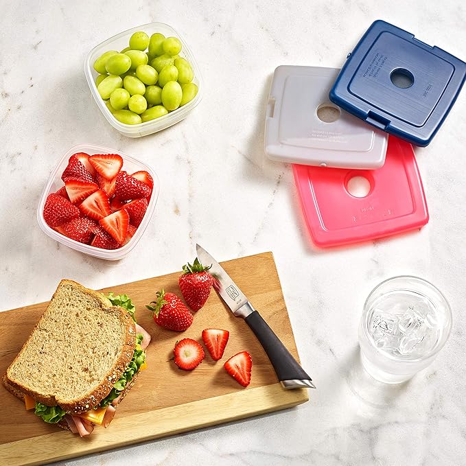 Cool Coolers by Fit & Fresh Slim Ice Packs,Quick Freeze Space Saving Reusable Ice Packs for Lunch Boxes or Coolers,Multi Colored,(Pack of 48)