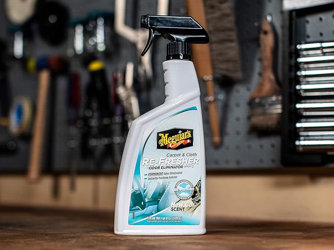 Meguiar's Carpet and Cloth Re-Fresher Odor Eliminator Spray, Car Air Freshener, Fights Odors and Freshens Fabrics in your Car, Easy to Use Trigger Spray, 24 Oz