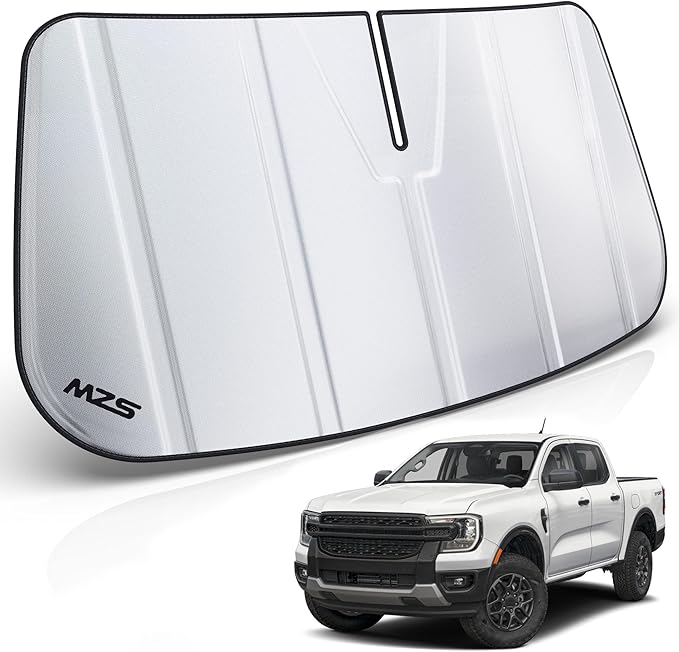 MZS Windshield Sun Shade Compatible with Ranger 2024-2026, Foldable Truck Sun Shade Shield with Storage Pouch, Front Window Visor Sunshade Accessories for Interior Protector