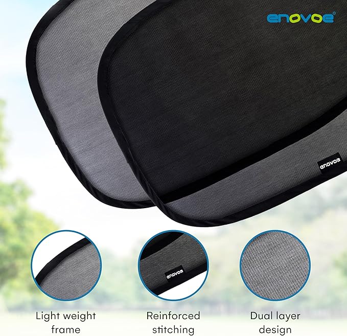 Enovoe Car Window Shades for Baby (4 Pack) - 21"x14" - Sun Shade Blocker, Cling - Glare Shield and UV Rays Protection for Your Child - Side Windows Screens for SUV- Mesh Window Shades for Car Baby
