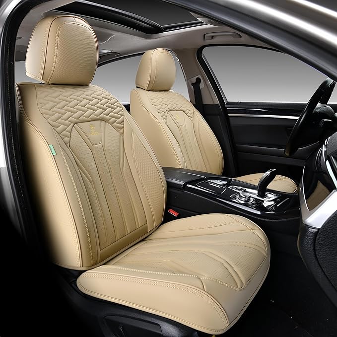 FLORICH Leather Seat Covers, Seat Covers Full Set, Car Seat Protectors 5 Seats, Automotive Seat Covers Fit for Most Cars Trucks-Beige
