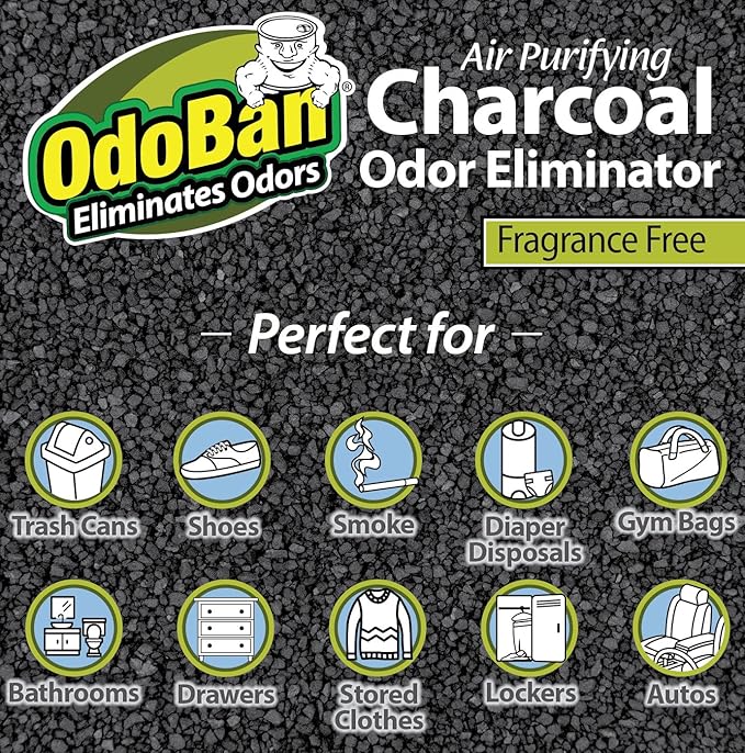 OdoBan Air Purifying Charcoal Natural Odor Eliminator, Non-Toxic Formula, Made in the USA, Fragrance Free, 6-Pack, 200 Grams Each